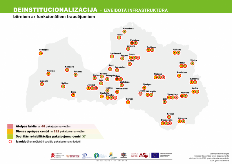 Deinstitucionalizācijas infrastruktūras progresa karte bērniem ar funkcionāliem traucējumiem