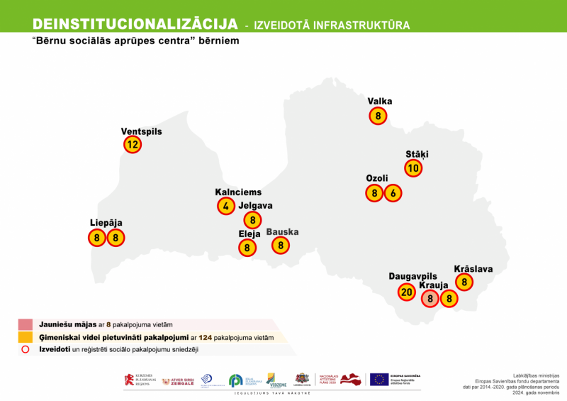 Deinstitucionalizācijas infrastruktūras progresa karte ārpusģimenē augošiem bērniem